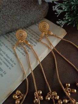 Sanjog - Gold Plated Kundan and Ghungaroo Beaded Kashmiri Drop Earrings