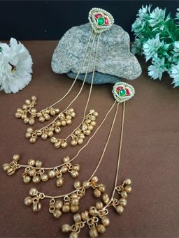 Sanjog - Multi Color Brass-Plated Pachi Kundan Studded and Beaded Geometric Drop Earrings