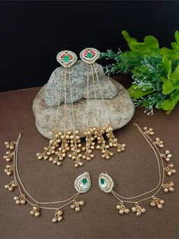 Sanjog - Multi Color Brass-Plated Kundan Studded and Ghungroo Beaded Drop Earrings with Earchains