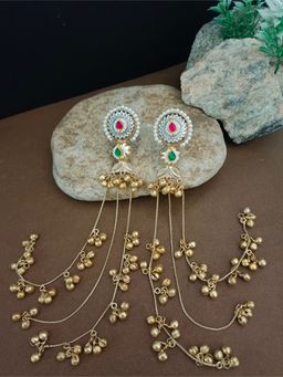 Sanjog - Multi Color Brass Plated Pachi Kundan and Ghungaroo Studded Kashmiri Drop Earrings