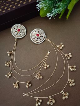 Sanjog - Pink Brass-Plated Kundan Studded and Ghungroo Beaded Circular Shaped Ear Cuff