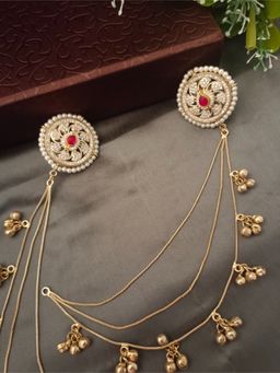 Sanjog - Pink Brass-Plated Kundan Studded and Ghungroo Beaded Circular Shaped Ear Cuff