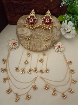 Sanjog - Multi Color Brass-Plated Kundan Studded and Ghungroo Beaded Drop Earrings with Earchains