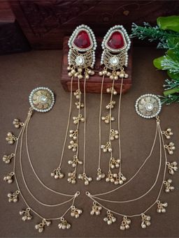 Sanjog - Multi Color Brass-Plated Kundan Studded and Ghungroo Beaded Drop Earrings with Earchains