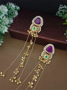 Sanjog - Multi Color Brass-Plated Pachi Kundan Studded and Beaded Geometric Drop Earrings