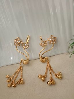 Sanjog - White Brass-Plated Kundan Studded Gold-Toned Floral Peacock Ear Cuff Earrings