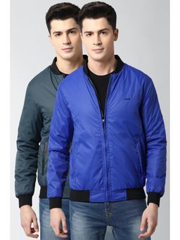 Peter England - Blue Polyester Full Sleeves Reversible Jacket