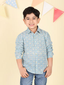 Fabindia - Blue Cotton Hand Block Printed Shirt