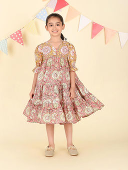 Fabindia - Pink Cotton Hand Block Printed Dress