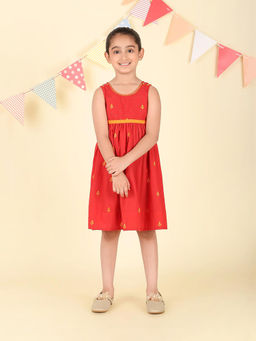 Fabindia - Red Cotton Dobby Dress