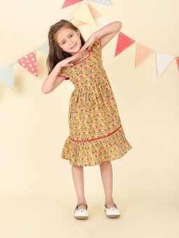 Fabindia - Yellow Cotton Hand Block Printed Dress