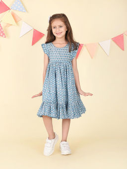 Fabindia - Blue Cotton Hand Block Printed Dress