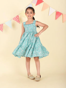 Fabindia - Blue Cotton Hand Block Printed Dress