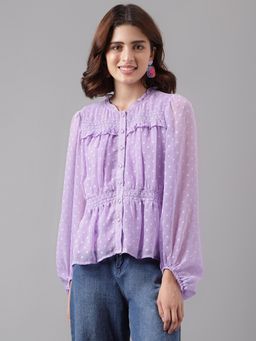 Latin Quarters - Lavender Full Sleeves Round Neck Casual Polka Dots Top