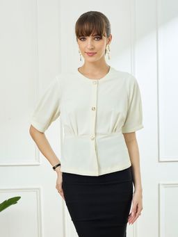 Latin Quarters - White Half Sleeves Round Neck Casual Solid Top