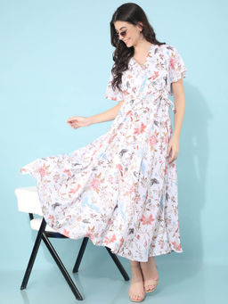 CRIMSOUNE CLUB - Womens Multi-Color Floral Print A-Line Dress