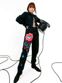 FREAKINS - Black Mom Fit Acid Tears Jeans