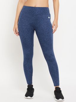Clovia - High Rise Active Tights in Blue Melange with Side Pocket