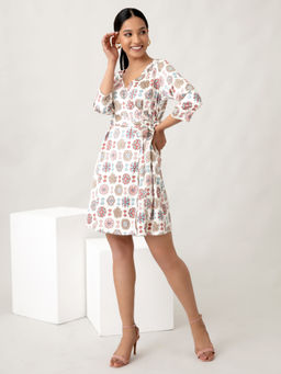 Twenty Dresses by Nykaa Fashion - Work Off White Floral V Neck Mini Dress
