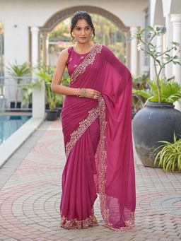Tikhi Imli - Pink Shimmer Georgette Based Jari Embroidered Saree With Unstitched Blouse