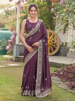 Tikhi Imli - Purple Jari Embroidered Saree With Unstitched Blouse