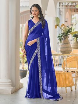 Tikhi Imli - Blue Ready To Wear Saree With Unstitched Blouse
