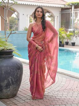 Tikhi Imli - Multi-Color Crozhet Lace Print Ready To Wear Saree With Unstitched Blouse