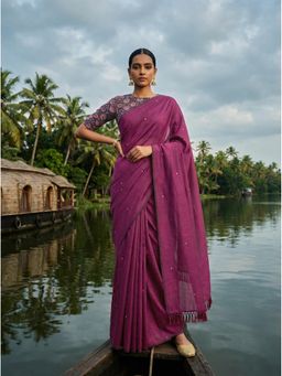 Tikhi Imli - Pink Poly Cotton Embellished Saree With Unstitched Blouse