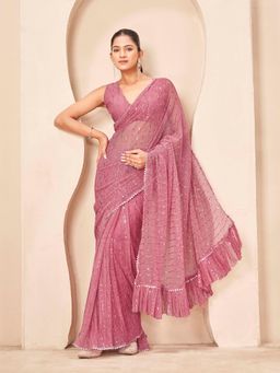 Tikhi Imli - Pink Lycra Ready To Wear Saree With Unstitched Blouse