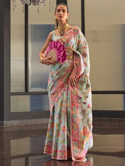 Akhilam - Women's Silk Blend Blue Woven Designer Saree with Unstitched Blouse