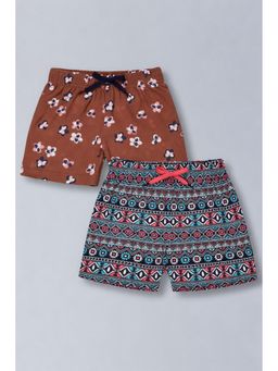 PLUM TREE - Girls Premium Cotton Printed Knit Shorts-Brown (Pack of 2)