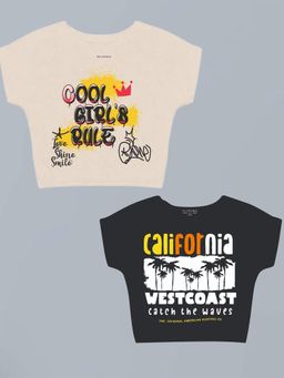 PLUM TREE - Girls Stretchable Elastic Waist Crop T-Shirts-Multi-Color (Pack of 2)