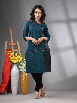CHARUKRITI - Green Cotton Printed Straight Kurta