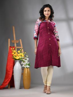 CHARUKRITI - Purple Rayon Printed A-Line Kurta