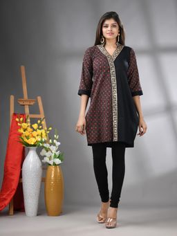 CHARUKRITI - Black Ajrakh Printed Cotton Straight Kurta