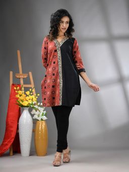 CHARUKRITI - Black Ajrakh Printed Cotton Straight Kurta