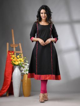 CHARUKRITI - Pink Solid Cotton A-Line Kurta