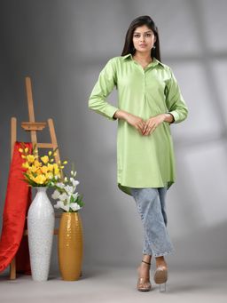 CHARUKRITI - Light Green Solid Rayon Pathani Kurta