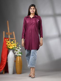 CHARUKRITI - Purple Solid Rayon Pathani Kurta