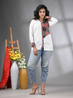 CHARUKRITI - Off White Printed Cotton Shirt