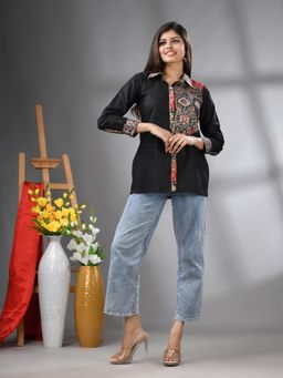 CHARUKRITI - Black Printed Cotton Shirt