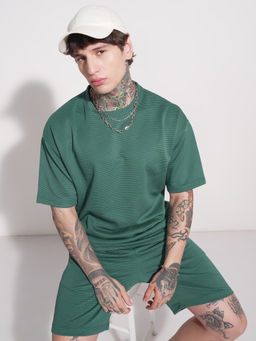 HIGHLANDER - Men Green Textured Round Neck Oversized Co-Ord (Set of 2)
