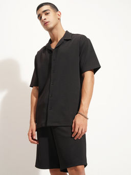 HIGHLANDER - Men Black Textured Oversized Co-Ord (Set of 2)