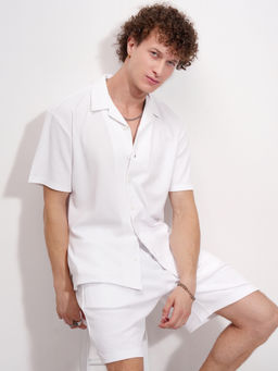 HIGHLANDER - White Textured Cuban Collar Co-Ord (Set of 2)