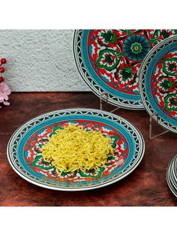 EZ Life - Modish Mandala Dinner Plate 11 Inch Ceramic Plate Green, Red, Teal Blue Pack Of 6