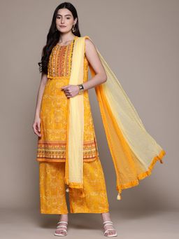 Aarke Ritu Kumar - Yellow Saiba Kurta with Palazzo and Dupatta (Set of 3)