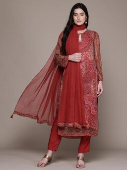 Aarke Ritu Kumar - Red Tripti Kurta with Pant and Dupatta (Set of 3)