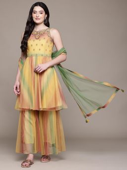 Aarke Ritu Kumar - Yellow Hues Kurta with Sharara and Dupatta (Set of 3)