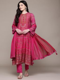 Aarke Ritu Kumar - Fuchsia Sarika Kurta with Pant and Dupatta (Set of 3)