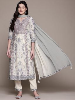 Aarke Ritu Kumar - Grey Gloria Kurta With Pant and Dupatta (Set of 3)